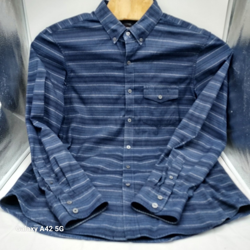 American Eagle Outfitters Mens Slim Fit Blue Striped Cotton Button Down Shirt L